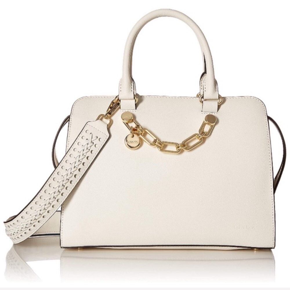 Calvin Klein Lincoln Daytona White Leather Satchel